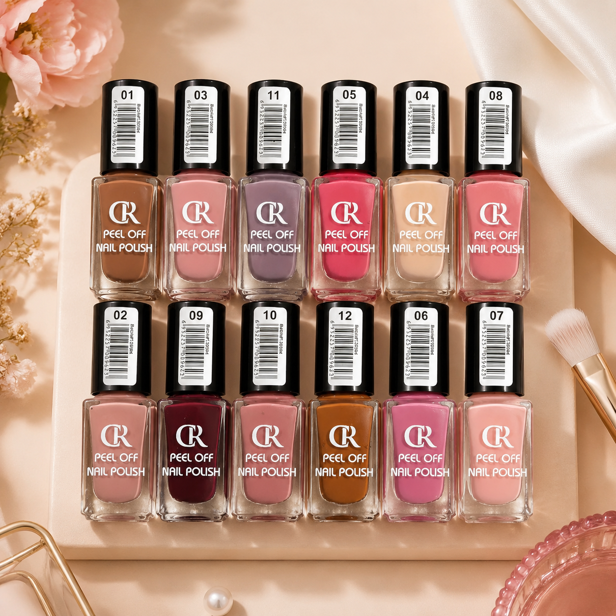 Nude Peel Off Nail Polish Set Pack of 12 | Quick Dry Peelable Nail Paint Collection | Long Lasting Glossy Finish | Easy Remove | Multi Color Nail Polish for Women & Girls