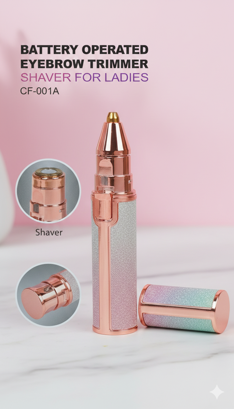 2-in-1 Electric Eyebrow Trimmer & Facial Hair Remover for Women - CF-001A | Portable Painless Precision Shaver | Battery Operated Personal Groomer for Ladies