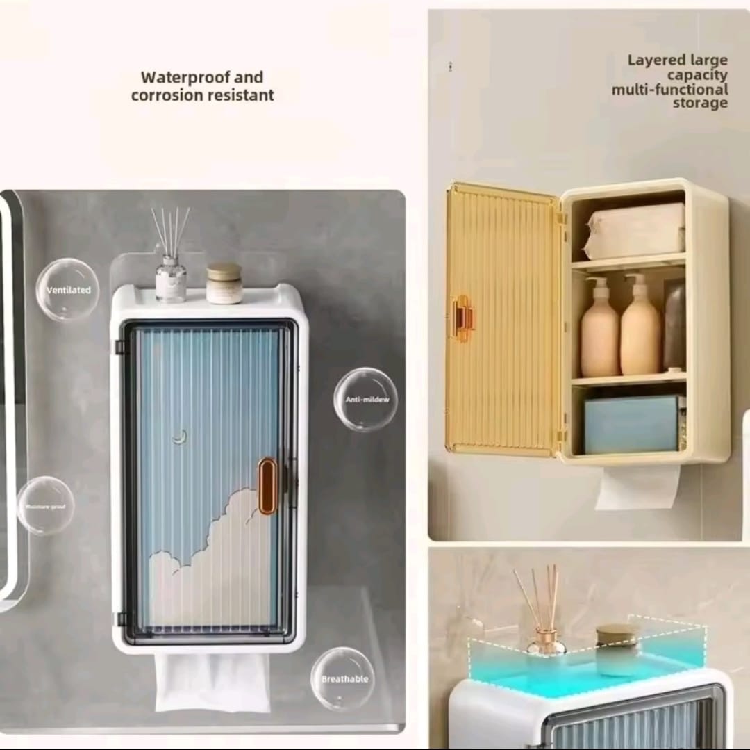Multi-Purpose Wall Mounted Bathroom Cabinet &Amp; Tissue Holder