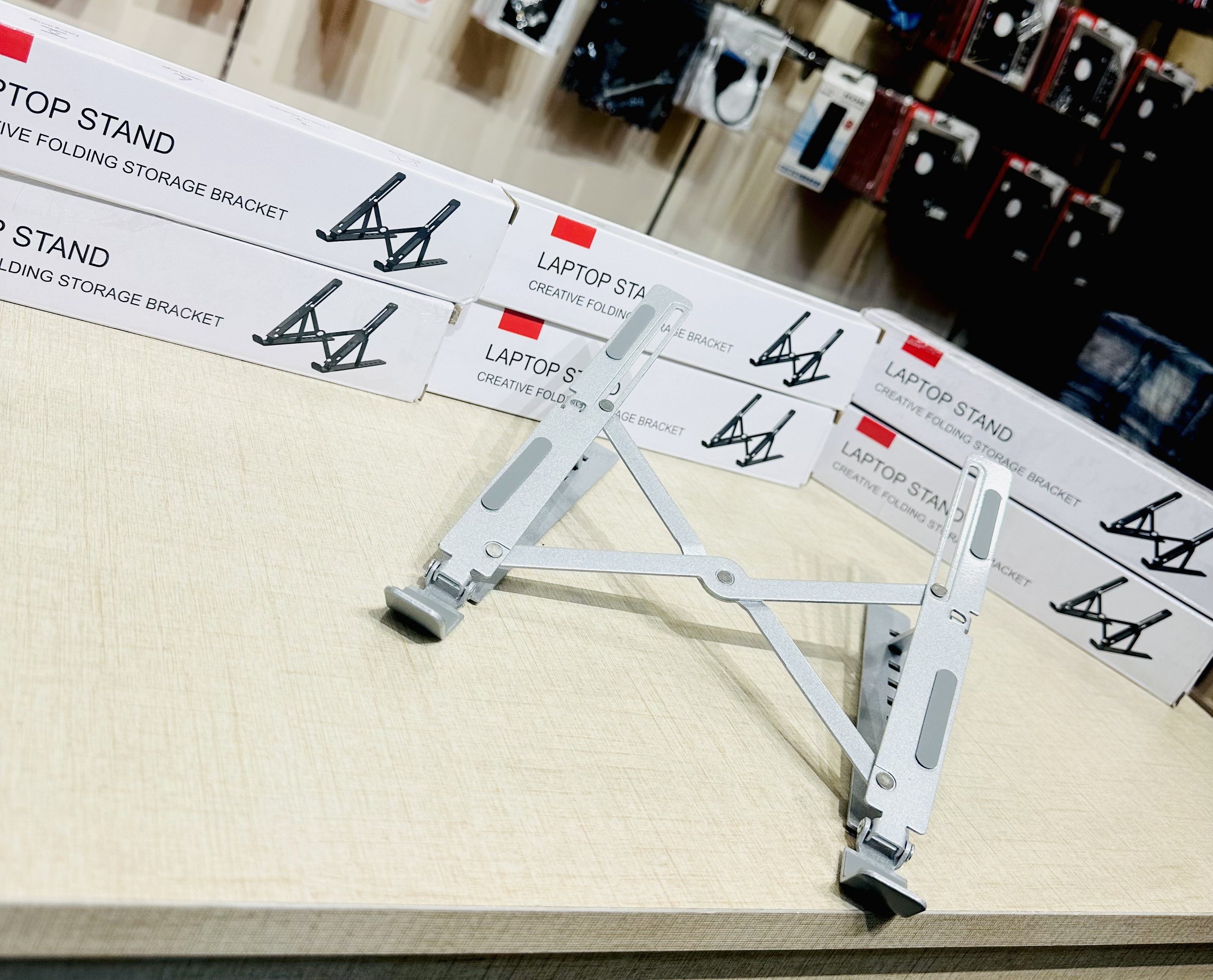 Portable Aluminum Foldable Laptop Metal Stand Adjustable Height Folding Laptop Holder Solid Stand With Anti Slip Rubber Grips - Silver