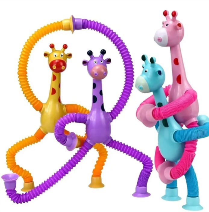 Pop Tubes, Sensory Suction Cup Plastic Toy, Deformable Novelty Telescopic Giraffe Fidget Toys, Bellows Stress Relief Squeeze Toys, Giraffe Suction Robot Toy Sensory Toy