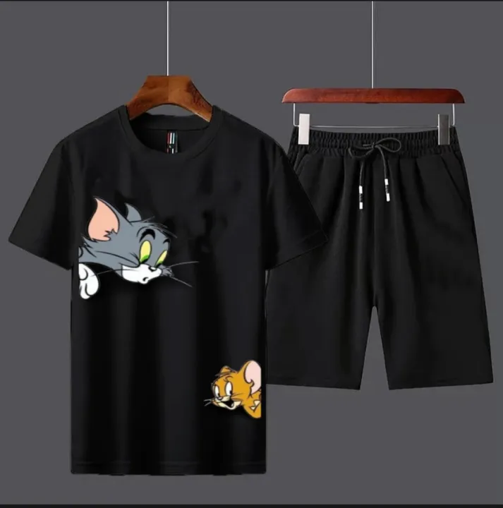 Trendy Summer Collection Tom & Jerry Printed Tracksuit T-shirt and Short Cotton Jersey Fabric Half Sleeves tshirt Track Suits Gym Sports Casual Wear Fashion For Men at Full Circle Clothing