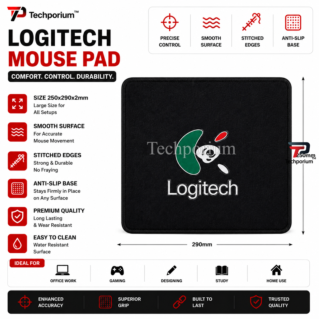 Smooth Mouse Pad Premium Quality Fabric Surface Non-Slip Rubber Base Smooth Tracking for Optical & Laser Mice Durable Anti-Fray Stitching Ideal for Office, Gaming & Home Use Lightweight & Comfortable Design Medium & Large Size price in Pakistan