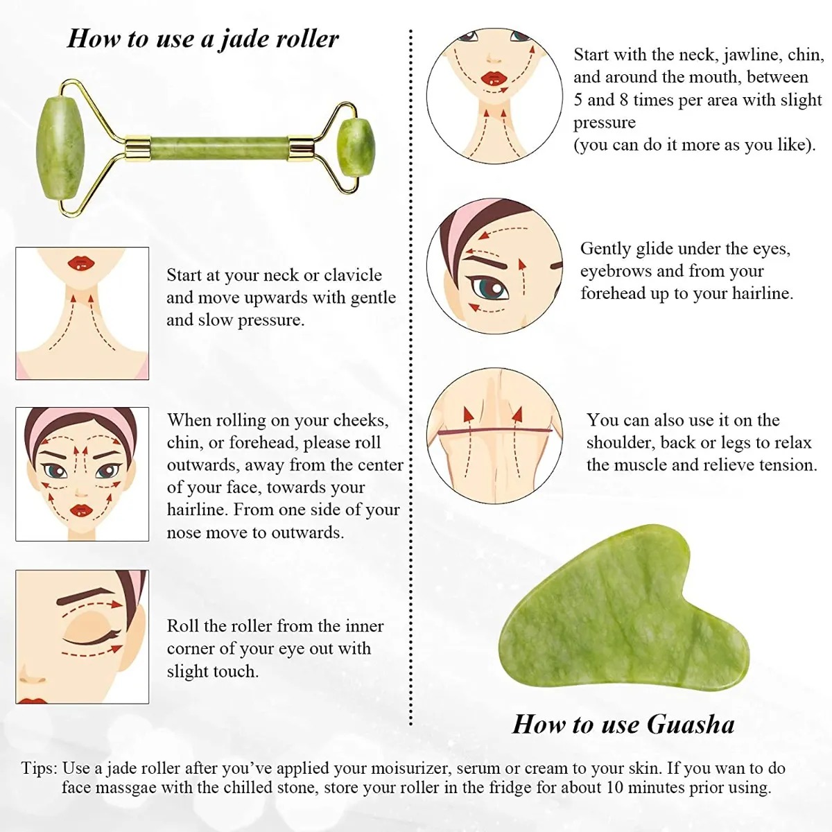 Original Gua Sha Facial Tool, Natural Jade Stone Board Guasha Massage Tool Self Care for Face Body Relieve Muscle Tensions Reduce Puffiness