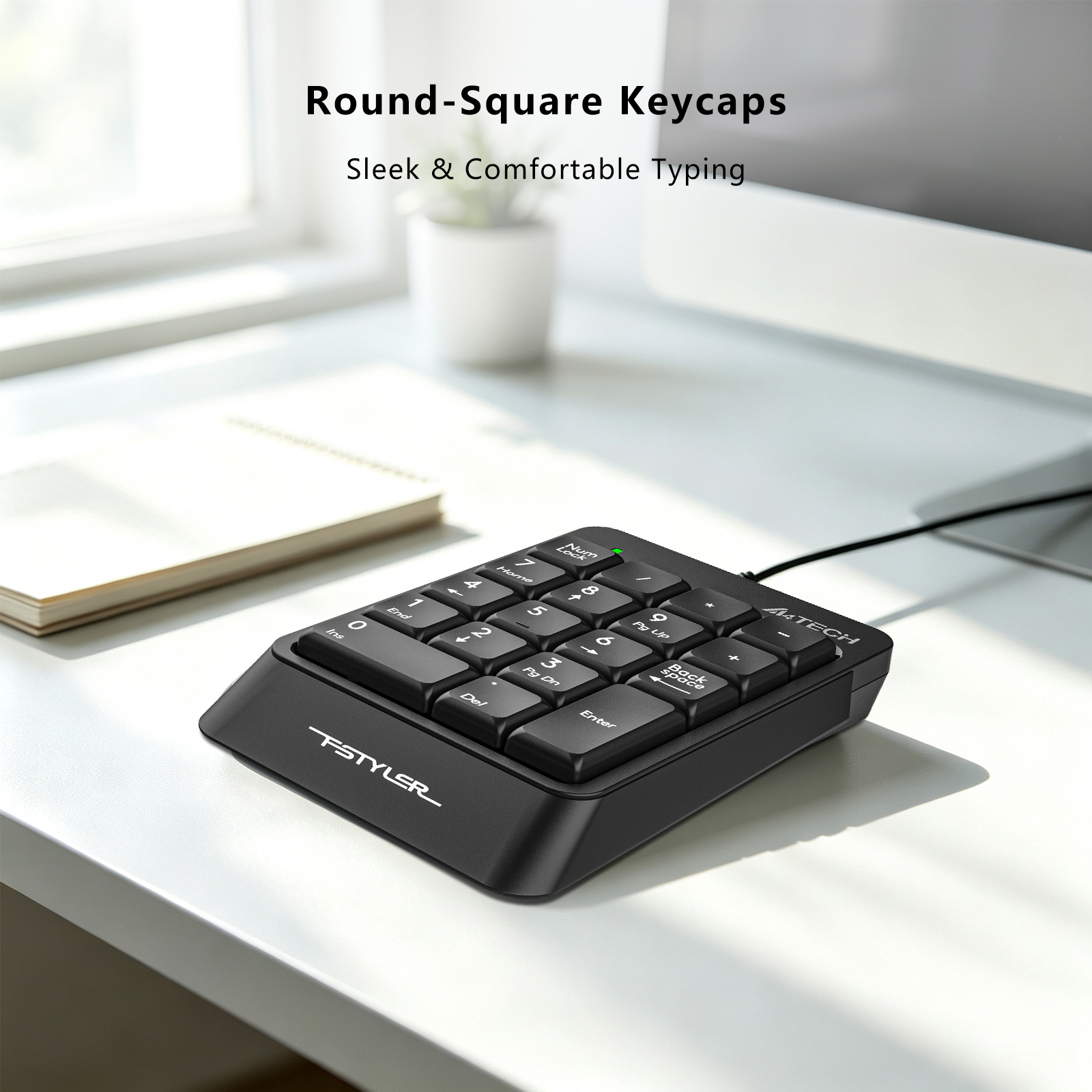 A4Tech FK13P FSTYLER Numeric Keypad - Sleek & Slim - Wired USB - Splash Resistant - Number pad for PC/Laptop - Black