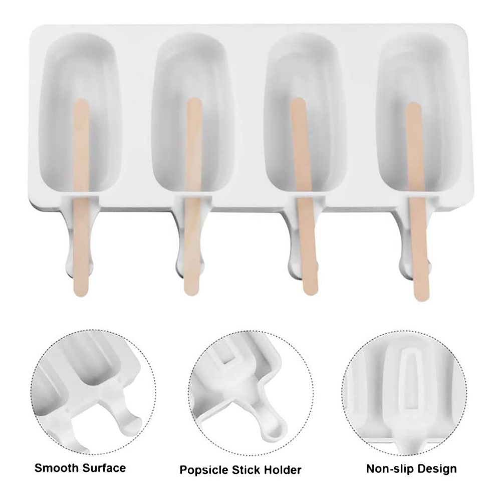 2pcs Silicone Ice Cream Mould With Lid And 100 Wooden Lolly Pop Sticks