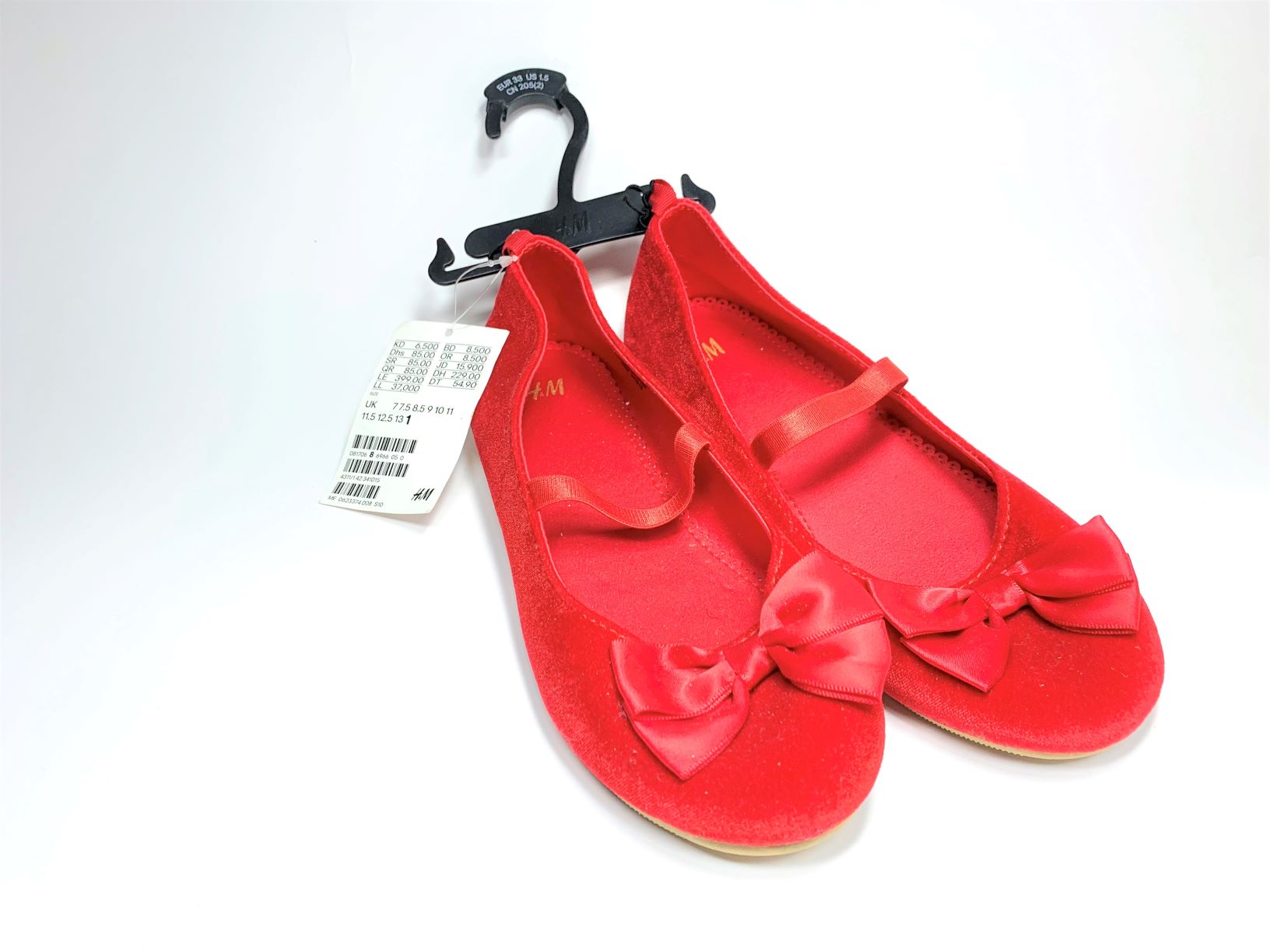 H&M Ballet Flat Red Velvet Party Shoes with Bow