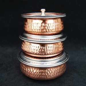 Copper Serving Handi Hammered Design Set Of 3