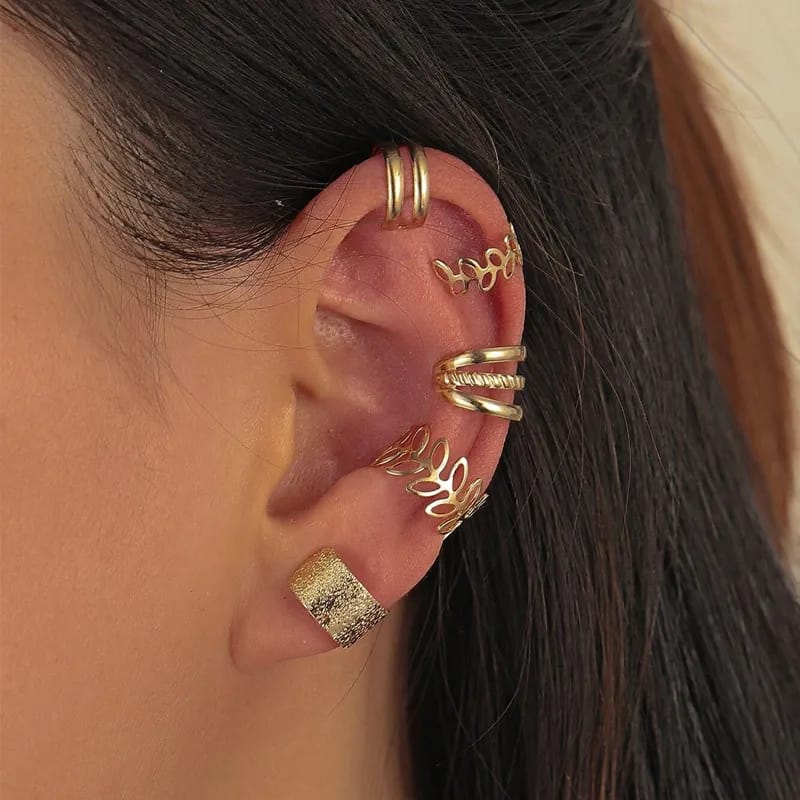 Ear cuff – Non piercing 5Pcs/Set Elegant Colors Leaves Ear Clips for girl & Women's Fashion jewelry