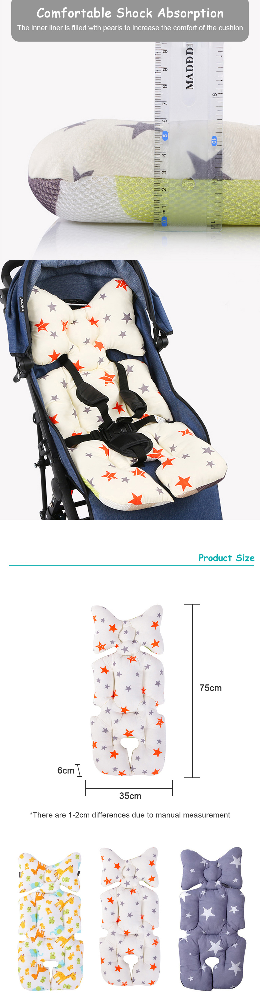 Universal Stroller & Car Seat Liner Pad – Reversible Cushion Cover For Extra Comfort, 80x35cm, Easy Strap Slots