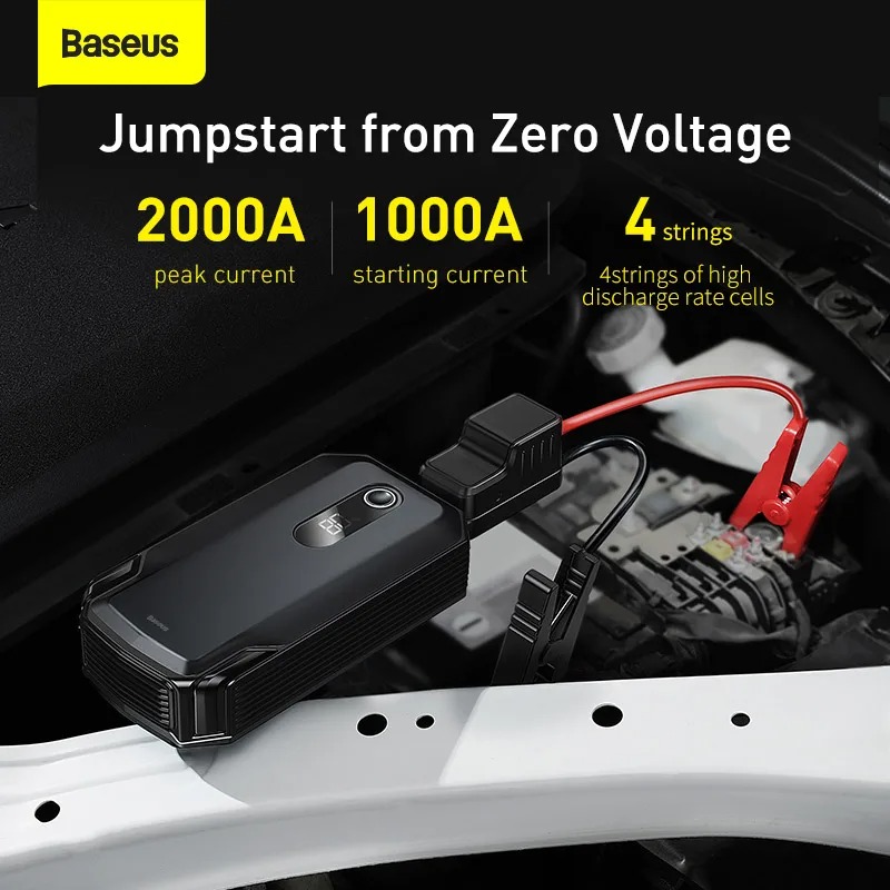Baseus 20000mah Car Jump Starter, with Peak Current 2000A Super Energy Max Car Battery Starter, Suitable for upto 8.0L gasoline 4.0L Diesel 12V Portable Power