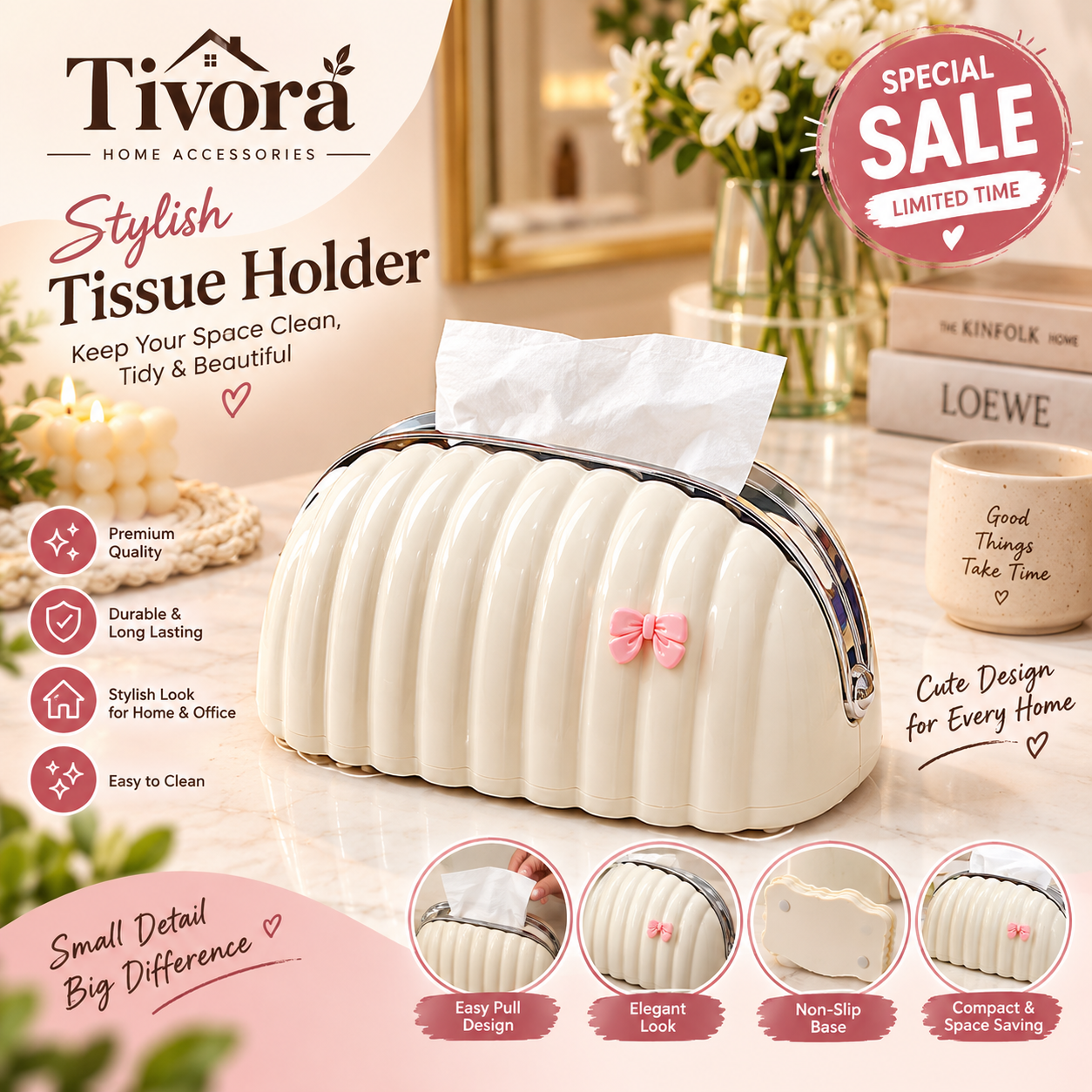 Tivora.Pk - Luxury Shell Tissue Holder Decorative Tissue Box Random Color Elegant Napkin Holder for Living Room Bedroom Office Desk Aesthetic Home Decor Pakistan