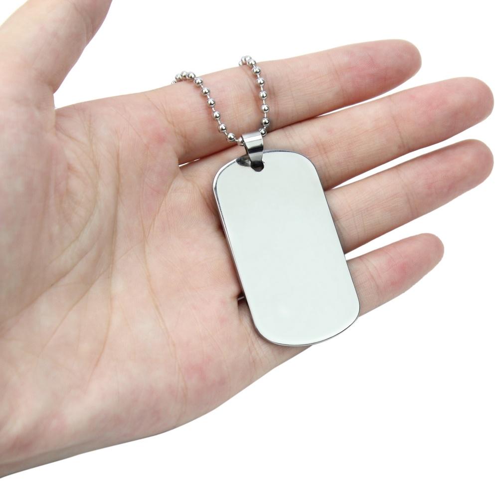 Plain Silver Stainless Steel Dog Tag Chain Pendant Necklace for Men