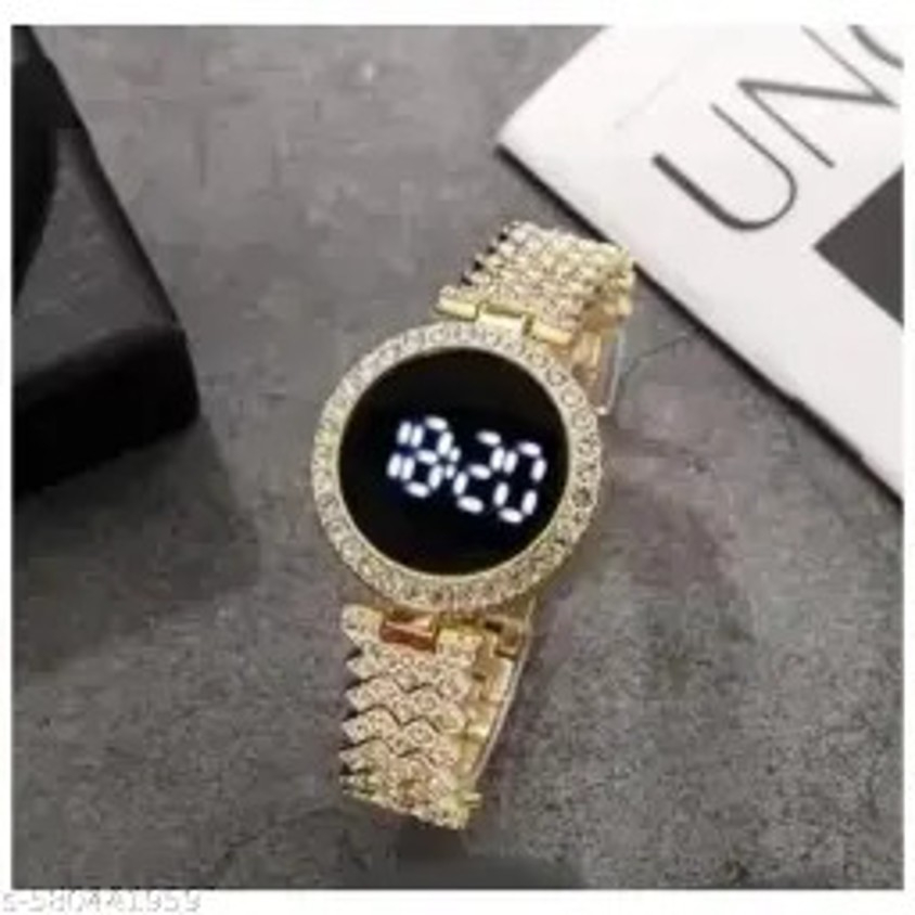 Watch for Girls Diamond Touch Screen LED Watch for Ladies –Jewellery For Girls Style in Stainless Steel Chain Digital Wristwatch for Women's – Stylish Fashion Watch For Girls With Bracelet in Silver Stone Round & Square Dial Shape For Gift