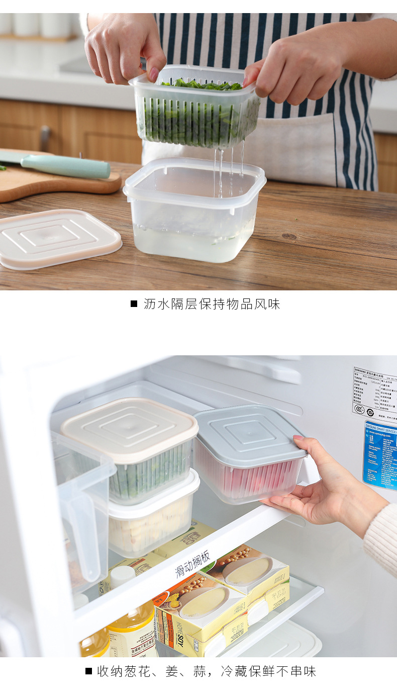 Refrigerator Fruit And Vegetable Storage Box Kitchen Drain Storage Box With Cover