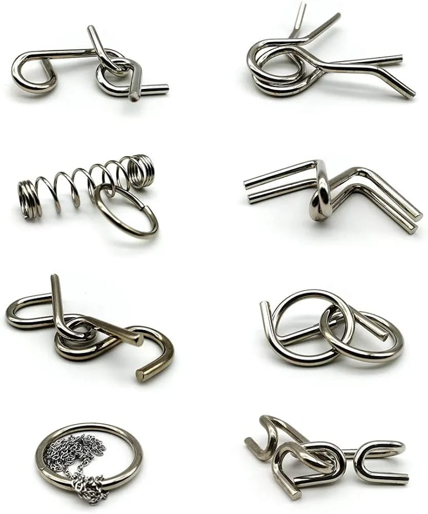 8Pcs/Set Metal Montessori Puzzle Wire IQ Mind Brain Teaser Puzzles Adults Interactive Game Reliever Educational Toys