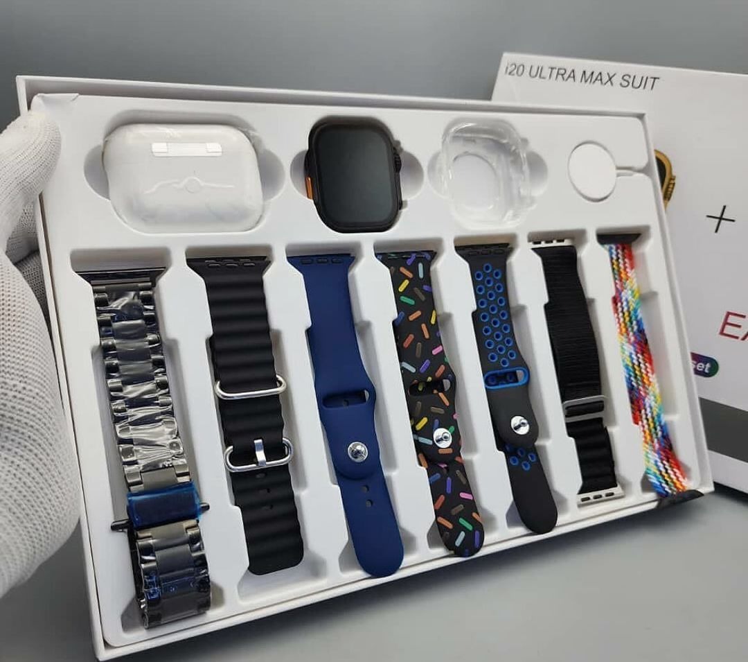 i 20 7 in 1 Watch Set with Wireless Earbuds | 7 Interchangeable Straps | Magnetic Charger | Sports Fitness Watch