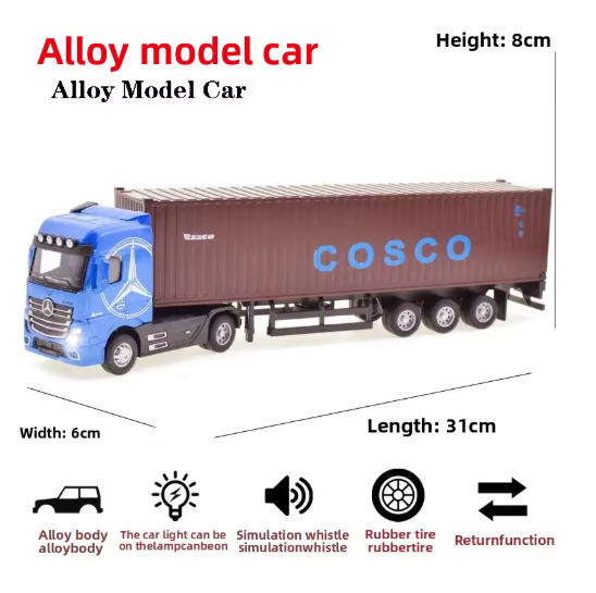 1/50 Simulation Large Truck Toy Car Model Alloy Diecast Transport Container Vehicle Car For Boy Gifts with Sound Light Pull Back alternate view