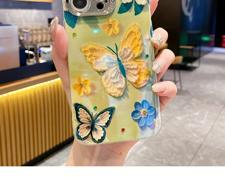 3D Floral Phone Case with Gem Camera Lens Protection – Elegant Sculpted Flower Cover with Rhinestone Lens Guard for 11–17 Series & Flagship Android Phones