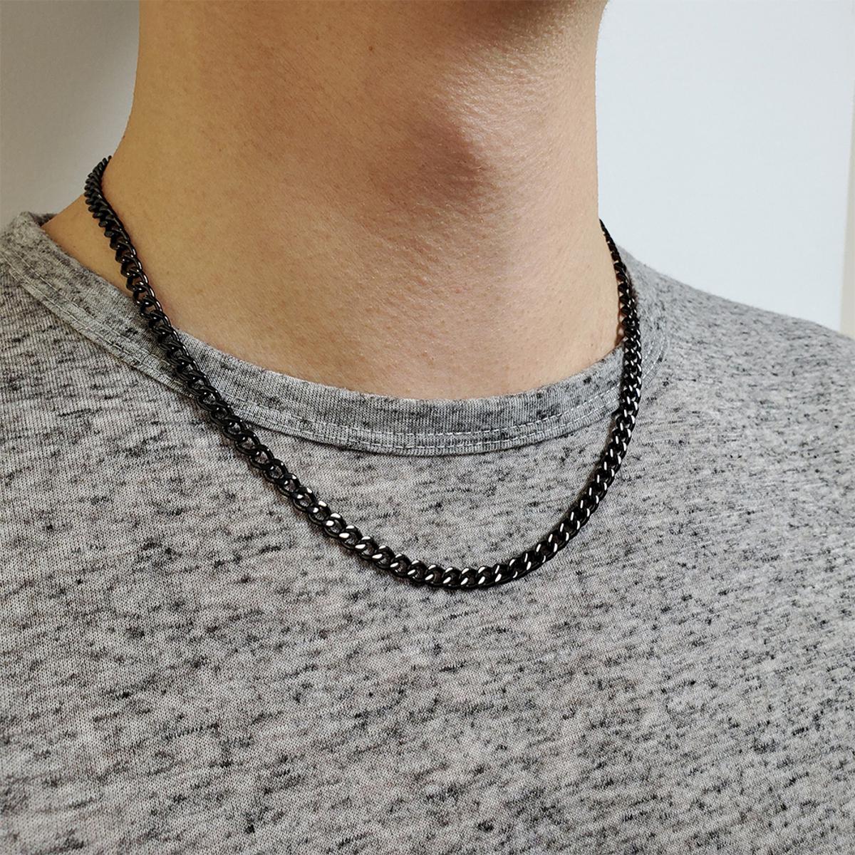 Black Chain for Men Stainless Steel Long Necklace Chain for Boys, Men