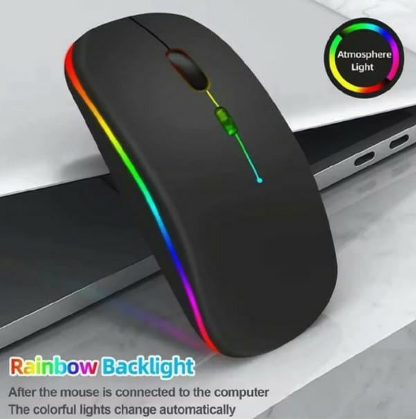 Hp Rechargeable RGB Wireless Bluetooth Mouse - Slim & Silent 7 Colours LED Lights-Transparent & Black Body-Dual Mode 2.4G & Bluetooth-Rechargeable Portable Optical Office Mouse With USB Receiver-3 Adjustable DPI Levels for Notebook, PC,Laptop Original