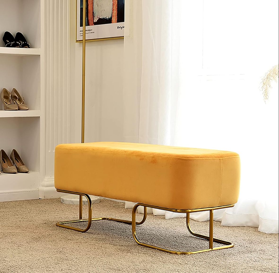 3 Seater Luxury sofa sitting Stool With Metal Stand- sofa   Chair   Stool customization