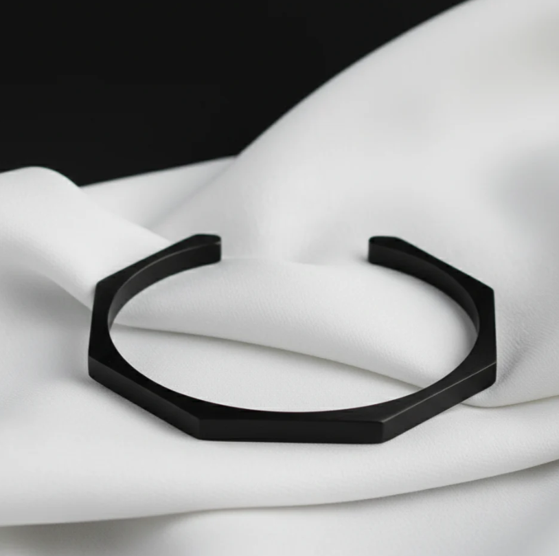 Men’s Hex cuff – Stainless Steel Open Bangle, Minimalist Silver Wristband, Fashion Jewelry