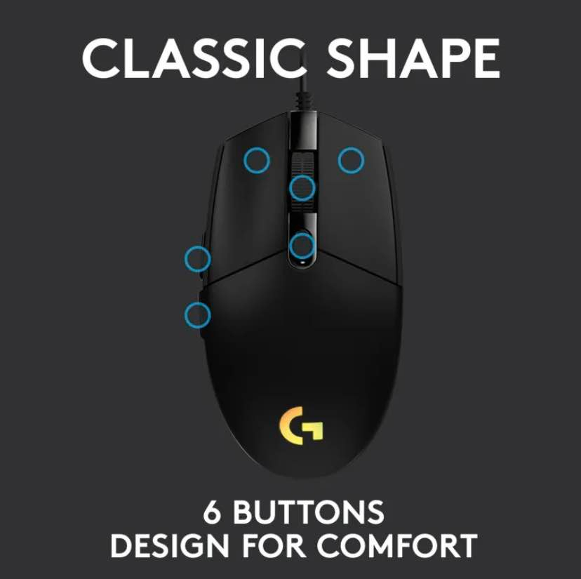 Logitech G102 LIGHTSYNC RGB 6 Button Wired Gaming Mouse | 8000 DPI | RGB Lighting | USB Mouse for PC, Laptop & Gaming | Black
