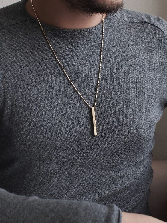 Pure Stainless Steel Silver 3D Vertical Bar Necklace/Locket/Pendant for Men/Women with Chain