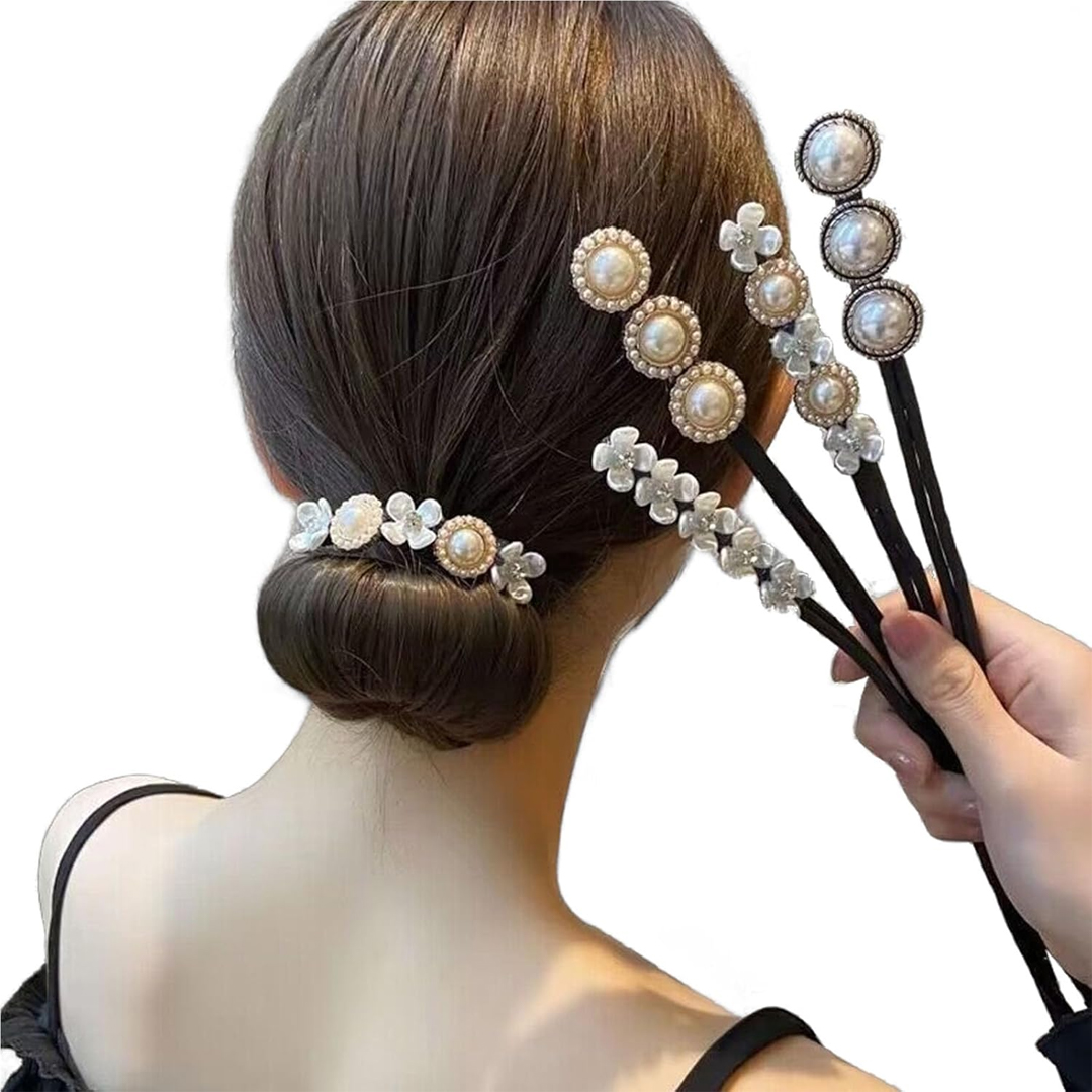 1 pcs Pearl Hair Bun Maker Elegant Decorative Flexible Retro Fashion Bun Shaper Hair Ponytail Holder Braid Makers for French Twist, Deft Bun and Lazy Curls Pearl Hairpin DIY Hair Braiding Lazy Braider Tool Clips Braider Twist Headwear