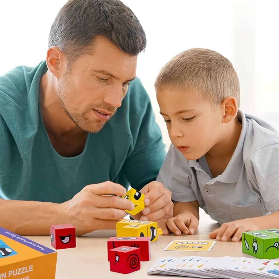 Plastic 3D Crazy Face Changing Puzzle Blocks Game Magic Cube Board Game for Kids - 64 Challenging Cards Learning Toy with Bell Educational Face Expression Matching Cube Toy with Challenge Cards | Brain Teaser & IQ Learning Game for Boys & Girls