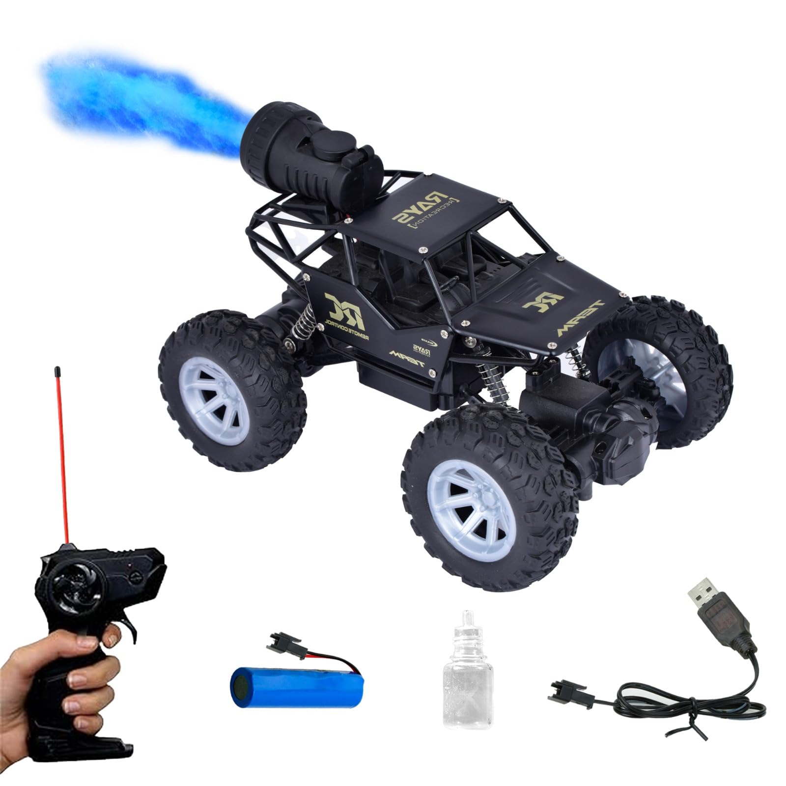 RC Remote Control Monster Truck 4x4 Off-Road Rock Crawler RC Toy with Smoke Spray Feature | RC Monster Truck Car with Soft Rubber Tires | High-Speed Rechargeable Rock Crawler | Metallic Body | Battery Included 2.4Ghz 1:16 Scale Car for Boys and Girls