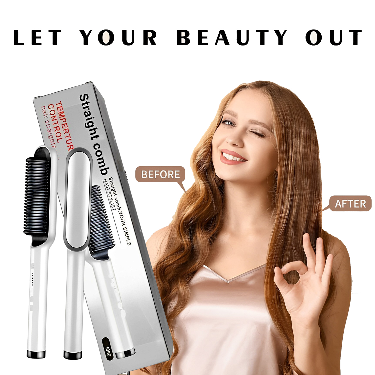 Hair Straightener Comb Matte Black Straightening Brush Iron 高品質