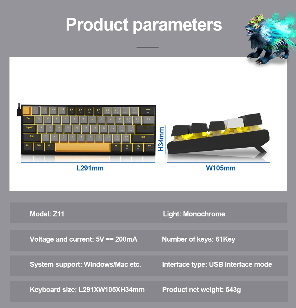 E-YOOSO Z-11 Wired 60% Mechanical Gaming RGB Blue Switches Black Grey Switch 61 Keys Hot Swappable 17 99cdaa58da3f0020fa4ab3cb6a343a90