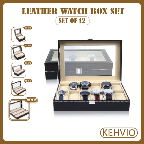 Watch Box Organizer for Men PU Leather Storage Case Classic and Luxury Style Black 2/3/6/10/12 Grid