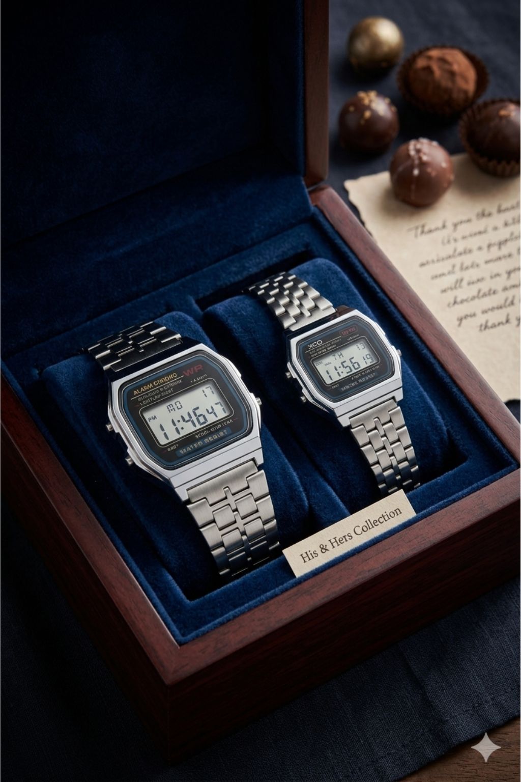 Digital Couple Watch  Classic Vintage Watch - Alarm Stopwatch, Built in Light
