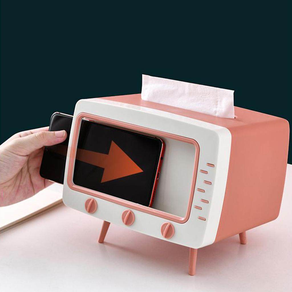 Tv Tissue Box + Mobile Phone Stand Desktop Tissue Napkin Holder Case