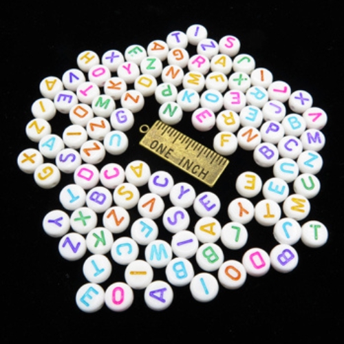 100Pcs 7mm MultiColor Letter Loose Spacer Alphabet White Acrylic Beads For DIY Jewelry Making