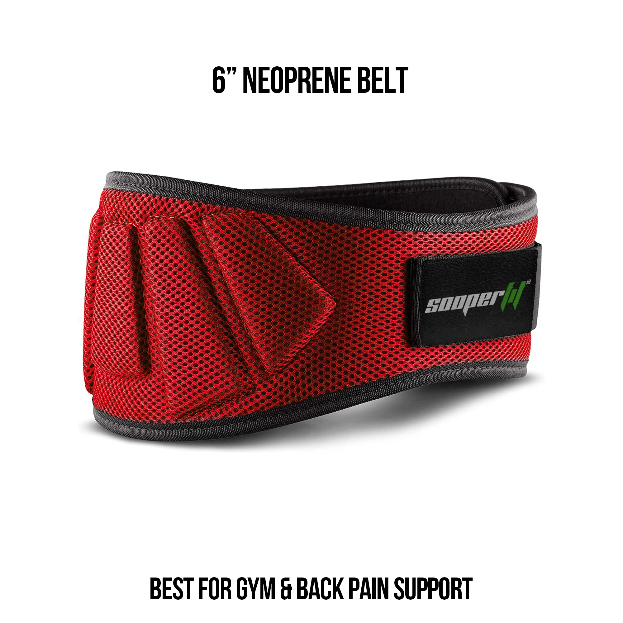 SOOPERFIT - NEOPRENE WEIGHT LIFTING BELT 6 INCHES WIDE BACK SUPPORT, POWER WEIGHTLIFTING GYM WORKOUT FOR MEN WOMEN