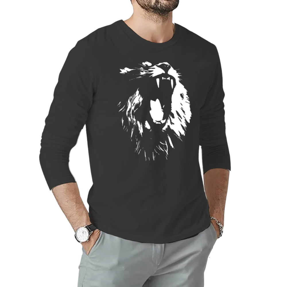 MK Garments - Lion Printed Trending Design Casual Wear Round Neck Full Sleeves T Shirt For Men Boys