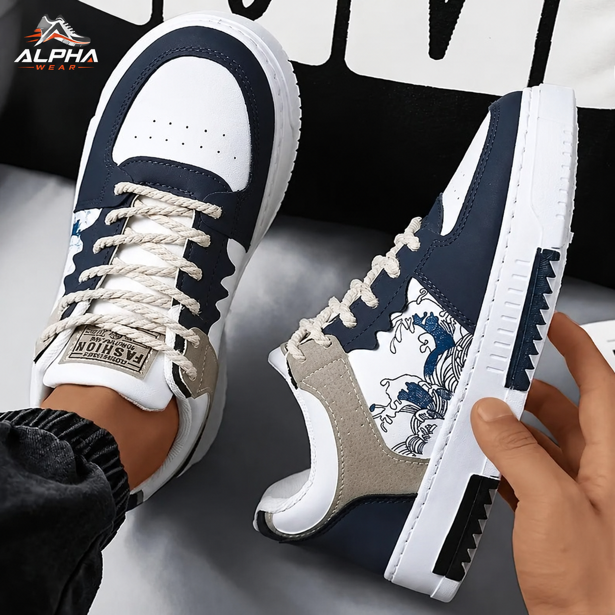 Alpha Wear Stylish Sneakers Shoes for Men Women Boys Girls | Casual Fashion Joggers | Trendy Lace-Up Sneakers | Comfortable Walking Shoes | Blue White & Green White | EU Size 6-11