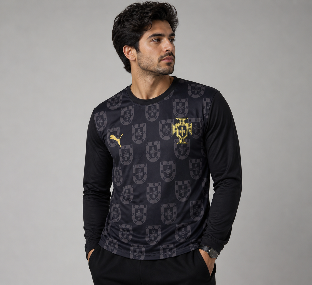 Portugal Away 2026 WC Jersey T Shirt Full Sleeve - Black Gold Special Edition