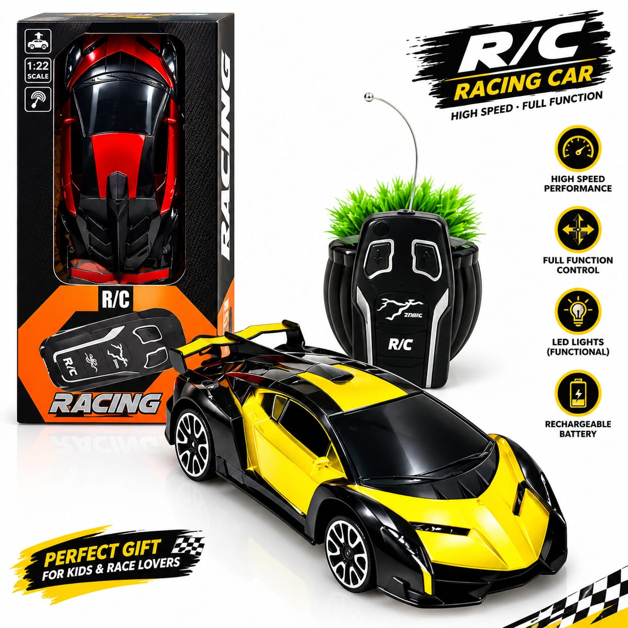 Lamborghini Style Remote Control Car 2 Channel Forward And Backward Battery Operated Toy Vehicle for Kids 3+ Years