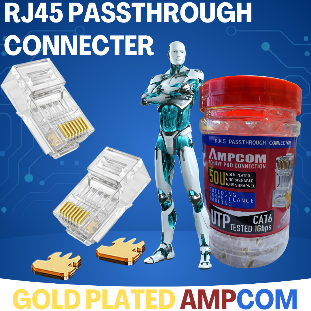 AMPCOM RJ45 Cat6 / Cat5e Pass Through Connector - 8P8C Gold Plated Passthrough.