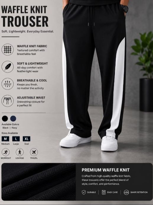 Summers Baggy Trousers For Men - Panel Men Trousers - panel Trousers For Men - Loose Fit Trousers For Boys- Summers Terry Fabric - Wide Leg Men Trousers