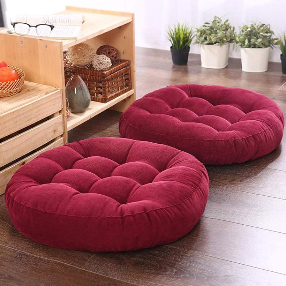 Premium Round Shape Velvet Floor Cushions Set of 2 Pcs Ball Fiber