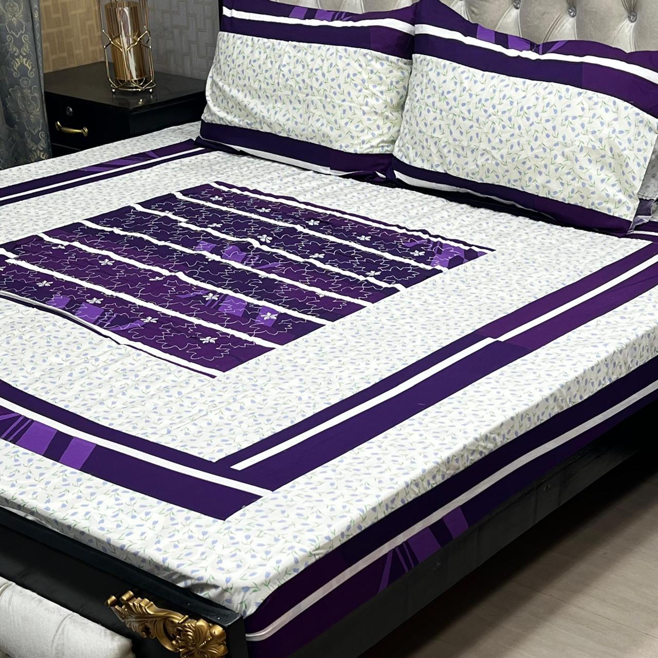 Embroidered Patch Work King Size BedSheet High Quality Cotton Satin Double Bedsheet