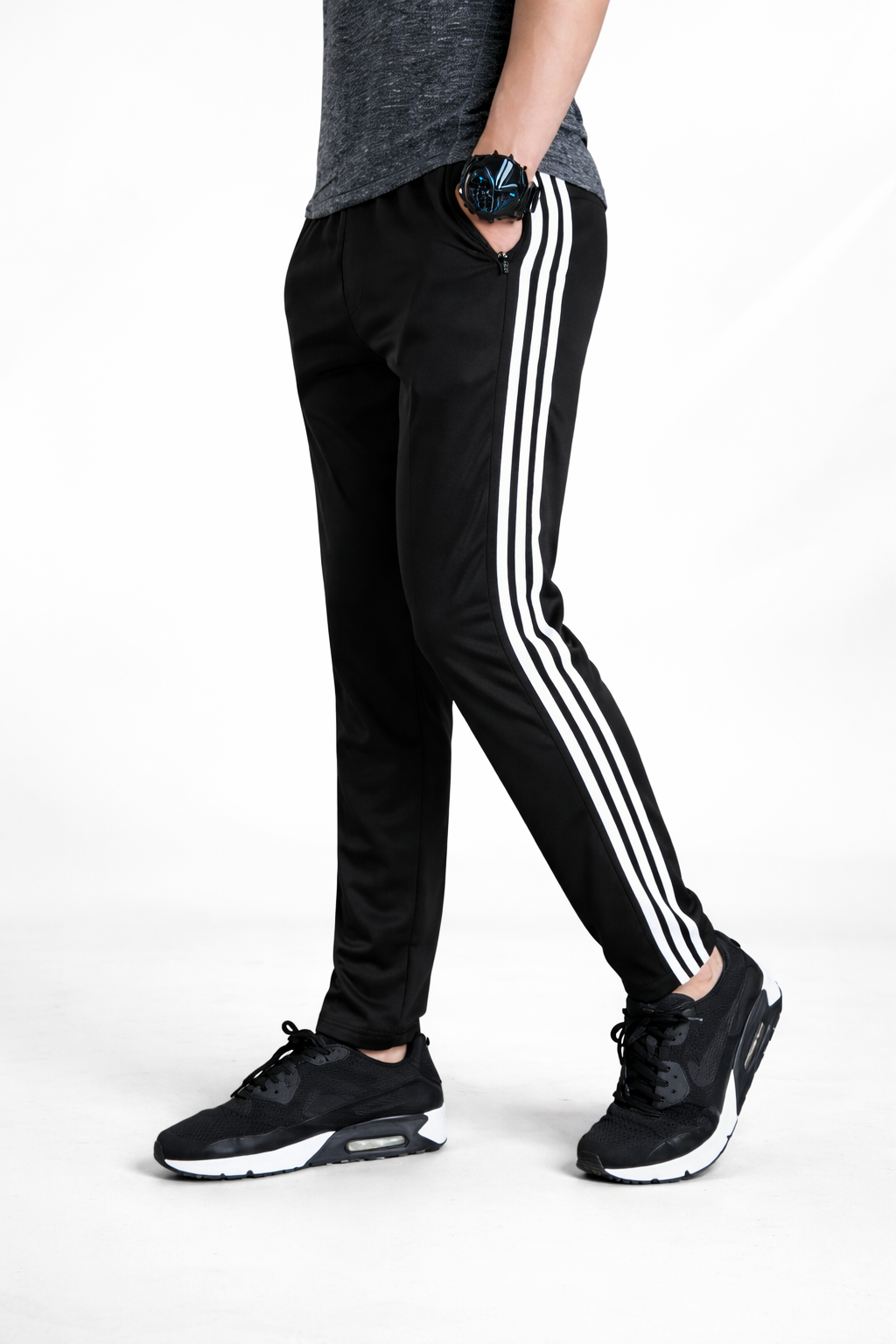 Trousers For Mens 3 Strip Trousers Black Grey & Blue French Terry Cotton Trousers For Summer & Gym Sports and Jogging Sweatpant