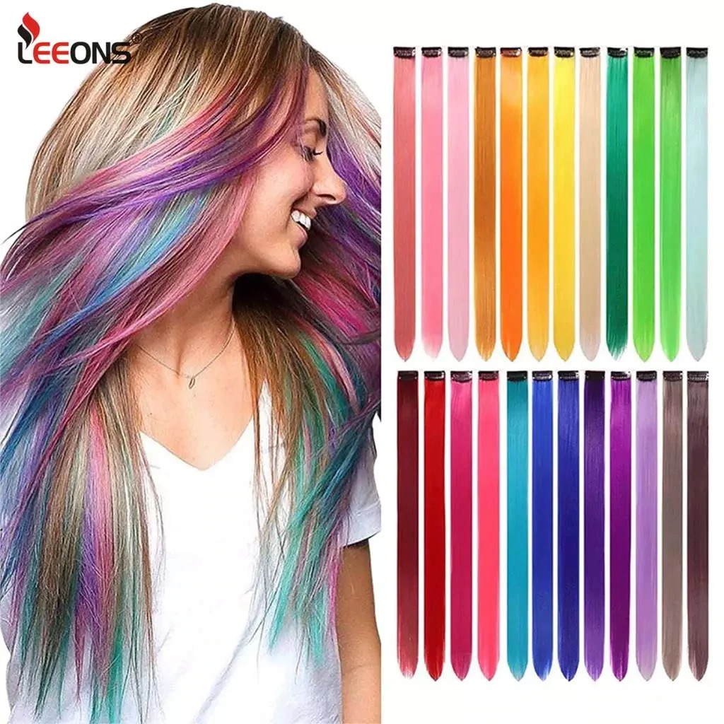 Pack of 6-PCS Long Straight Hair Clip Extensions for girls and women's -Multicolor