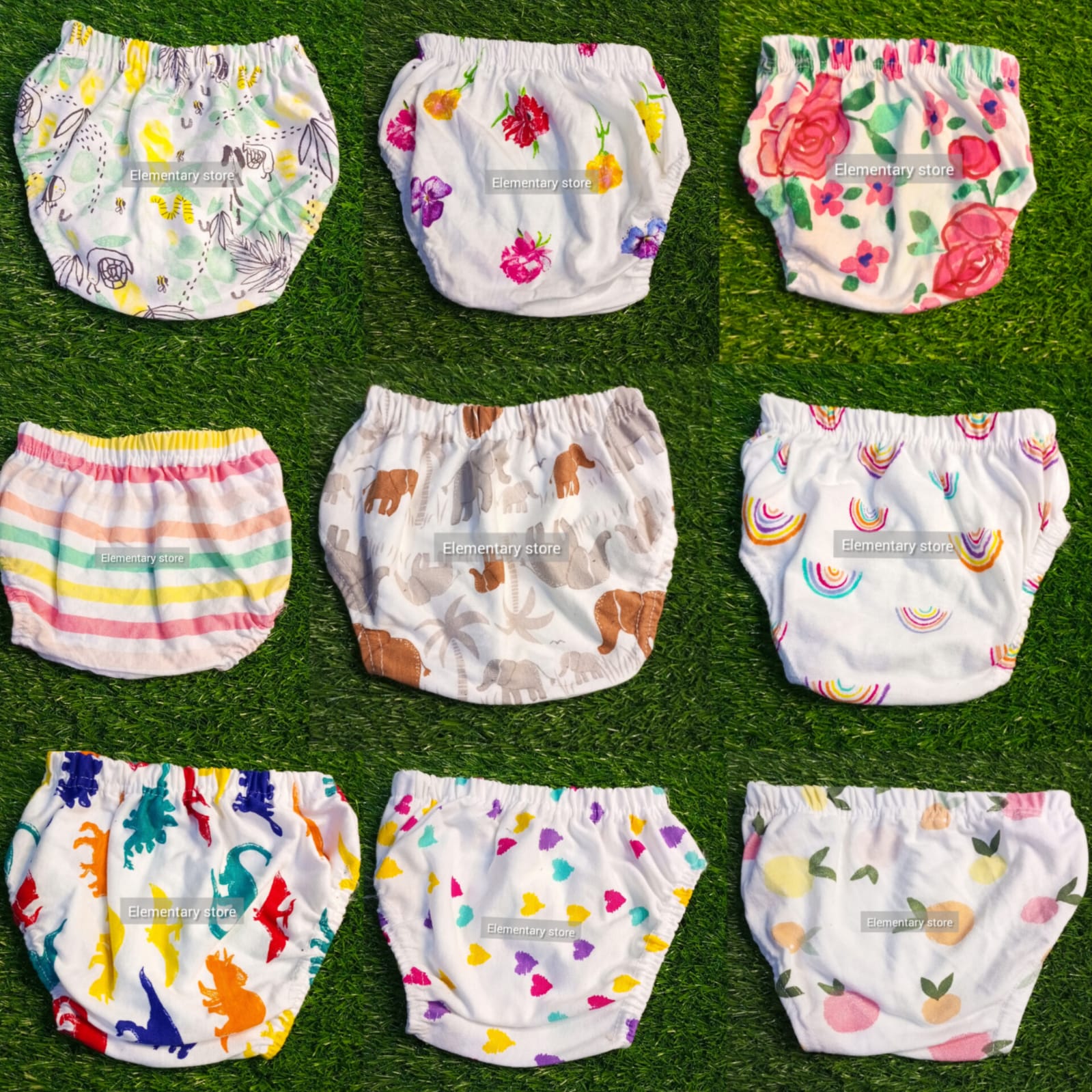 Pack of 12 Soft Cotton  baby  Chaddi  Panties with  Elastic Waist in Multi and white prints By Elimentery Store